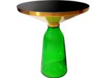 Casa Padrino Tavolino Nero / Oro / Verde Ø 50 X H. 53 Cm - Tavolino Rotondo In Vetro - Mobili Soggiorno - Mobili Lusso