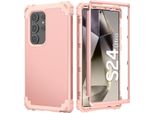 Custodia Per Samsung Galaxy S24 Ultra Hybrid 3In1 Pc E Tpu Antiurto, Custodia Resistente Oro Rosa