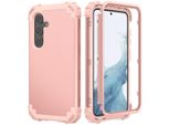 Custodia Per Samsung Galaxy S24 Hybrid 3In1 Pc E Tpu Antiurto, Custodia Resistente Oro Rosa