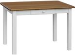 Tavolo Bianco Con Cassetto In Legno Di Pino Massiccio Con Piano In Colore Rovere 110 X 80 Cm