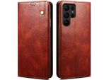 Custodia Per Samsung Galaxy S25 Ultra In Pelle Flip Case Portafoglio Con Funzione Stand Rosso