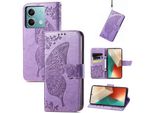 Per Xiaomi Redmi Note 13 Portafoglio In Custodia Per Cellulare Butterfly Design Custodia Protettiva Cover Cases Viola Chiaro