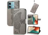 Per Xiaomi Redmi Note 13 Portafoglio In Custodia Per Cellulare Butterfly Design Custodia Protettiva Cover Cases Grigio