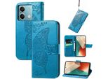 Per Xiaomi Redmi Note 13 Portafoglio In Custodia Per Telefono Cellulare Farfalla Design Custodia Protettiva Cover Casi Blu