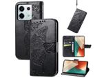Per Xiaomi Redmi Note 13 Pro / Poco X6 Portafoglio Cellulare Custodia Farfalla Design Copertura Protettiva Nero
