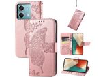 Per Xiaomi Redmi Note 13 Portafoglio In Custodia Per Cellulare Butterfly Design Custodia Protettiva Cover Casi Rosa
