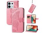 Per Xiaomi Redmi Note 13 Pro / Poco X6 Custodia Del Telefono Cellulare In Con Portafoglio, Design A Farfalla, Copertura Protettiva Rosa