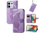 Per Xiaomi Redmi Note 13 Pro / Poco X6 Custodia Per Cellulare In Con Portafoglio Butterfly Design Cover Protettiva Viola Chiaro