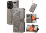 Per Xiaomi Redmi Note 13 Pro Plus Portafoglio Cellulare Custodia Farfalla Design Copertura Protettiva Grigio