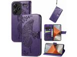 Per Xiaomi Redmi Note 13 Pro Plus Portafoglio Cellulare Custodia Farfalla Design Copertura Protettiva Viola