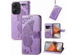 Per Xiaomi Redmi Note 13 Pro Plus Portafoglio In Custodia Per Cellulare Butterfly Design Cover Protettiva Viola Chiaro