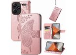 Per Xiaomi Redmi Note 13 Pro Plus Portafoglio Cellulare Custodia Farfalla Design Copertura Protettiva Rosa