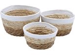 Set Di 3 Cestini In Seagrass - Cestino Decorativo Da 21 / 18 / 15 Cm In Naturale / Bianco