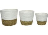 Vaso Da Fiori Intrecciato In Seagrass 13-17Cm Natura / Bianco Set Di 3