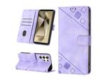 Custodia Per Samsung Galaxy S24 Ultra Embossed Flip Leather Wallet Case Con Funzione Stand Viola