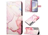 Custodia Per Samsung Galaxy S25 Fe, Custodia In Finto Cuoio Con Motivo A Marmi, Tasche Per Carte, Custodia Stand Rosa Rossa