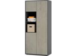 Simplyfurn Armadio Ufficio Amira T20, Armadio Con Due Vani Aperti, Anthrazit E Cemento Ossidato, Push-To-Open, 180X80X40 Cm, Armadio Per Documenti Per Ufficio E Home Office.
