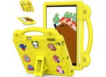 Custodia Protettiva Per Ipad Air 2 /Ipad 6Th/Ipad Pro 9.7, Simpatica Custodia Per Bambini, Antiurto Con Maniglia E Supporto Giallo