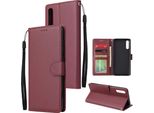 Per Samsung A70 Custodia Protettiva In Pelle Pu Con Fibbia E 3 Posizioni Per Le Carte Vino Rosso