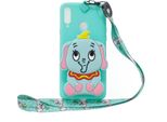 Per Samsung A10S A20S Tpu Custodia Protettiva Completa Del Telefono Cellulare Del Cartone Animato Con La Tasca Della Moneta + Cordicella D'attaccatura 2 Elefante Blu Chiaro