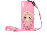 Per Samsung A10S A20S Tpu Custodia Protettiva Completa Del Telefono Cellulare Del Cartone Animato Con La Tasca Della Moneta + Cordicella D'attaccatura 3 Maialino Rosa Profondo