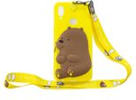 Per Samsung A10S A20S Tpu Custodia Protettiva Completa Del Telefono Cellulare Del Cartone Animato Con La Tasca Della Moneta + Cordicella D'attaccatura 1 Orso Marrone Giallo