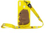 Per Samsung A10S A20S Tpu Custodia Protettiva Completa Del Telefono Cellulare Del Cartone Animato Con La Tasca Della Moneta + Cordicella D'attaccatura 1 Orso Marrone Giallo