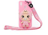 Per Samsung A10S A20S Tpu Custodia Protettiva Completa Del Telefono Cellulare Del Cartone Animato Con La Tasca Della Moneta + Cordicella D'attaccatura 3 Maialino Rosa Profondo