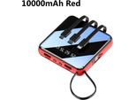 20000Mah Mini Power Bank Con Cavo Powerbanks Led Flashlight Display Caricabatterie Portatile Fast Charger Red 10000Mah