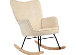 Poltrona A Dondolo Homcom, Poltrona A Dondolo Con Aspetto A Corda, Bracciolo, Poltrona Con Guide In Legno, Poltrona Reclinabile Per Soggiorno, Camera Da Letto, Beige