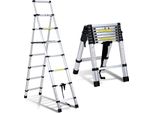 Jayseuw Scala Telescopica In Alluminio Leggera Antiscivolo 1,7M+2,0M Argento Scala Multifunzionale Scala Multiuso Scala Allungabile 15 Gradini Scala A Gradini In Alluminio Di Alta Qualità Capacità Di Carico 150KG