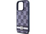 Dkny, Custodia Elegante Per Iphone 15 Pro Con Motivo A Scacchi E Strisce, Blu