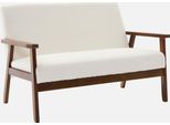 Sweeek - Panca A 2 Posti Con Rivestimento Bouclé E Piedini In Noce Chiaro - Crema