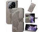 Per Xiaomi Redmi Note 14 Pro 5G Portafoglio Cellulare Custodia Farfalla Design Custodie Grigio