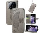 Per Xiaomi Redmi Note 14 Pro Plus 5G Custodia A Portafoglio In Pelle Finta Custodia Per Cellulare Custodia Con Design A Farfalla Grigio
