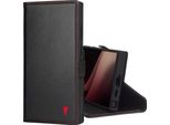 Torro Custodia In Pelle Per Galaxy S24 Ultra (Con Funzione Stand) - Nero Con Dettagli Rossi