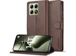 Custodia Per Xiaomi 14T Pro In Pelle Con Chiusura Magnetica E Supporto, Custodia Protettiva Marrone