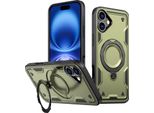 Custodia A Doppio Strato Per Iphone 16, Custodia Protettiva Militare Magnetica Con Anello In Metallo E Supporto Verde