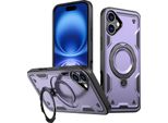 Custodia A Doppio Strato Per Iphone 16, Custodia Protettiva Militare Magnetica Con Anello E Supporto In Metallo Viola