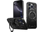 Custodia A Doppio Strato Per Iphone 16 Pro, Custodia Protettiva Militare Magnetica Con Anello E Supporto In Metallo Nero