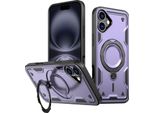 Custodia A Doppio Strato Per Iphone 16 Plus, Custodia Protettiva Militare Magnetica Con Anello E Supporto In Metallo Viola