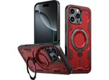 Custodia A Doppio Strato Per Iphone 16 Pro Max, Custodia Protettiva Militare Magnetica Con Anello E Supporto In Metallo Rosso