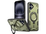 Custodia A Doppio Strato Per Iphone 16 Plus, Custodia Protettiva Militare Magnetica Con Anello In Metallo E Supporto Verde