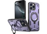 Custodia A Doppio Strato Per Iphone 16 Pro Max, Custodia Protettiva Militare Magnetica Con Anello E Supporto In Metallo Viola