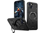 Custodia A Doppio Strato Per Iphone 15, Custodia Protettiva Militare Magnetica Con Anello E Supporto In Metallo Nero