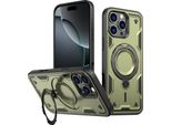 Custodia A Doppio Strato Per Iphone 16 Pro Max, Custodia Protettiva Militare Magnetica Con Anello In Metallo E Supporto Verde