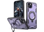 Custodia A Doppio Strato Per Iphone 15, Custodia Protettiva Militare Magnetica Con Anello E Supporto In Metallo Viola