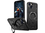 Custodia A Doppio Strato Per Iphone 14 Plus/Iphone 15 Plus, Custodia Protettiva Militare Magnetica Con Anello In Metallo E Supporto Nero