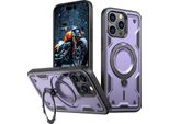 Custodia A Doppio Strato Per Iphone 15 Pro Max, Custodia Protettiva Militare Magnetica Con Anello E Supporto In Metallo Viola