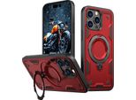 Custodia A Doppio Strato Per Iphone 13 Pro, Custodia Protettiva Militare Magnetica Con Anello E Supporto In Metallo Rosso